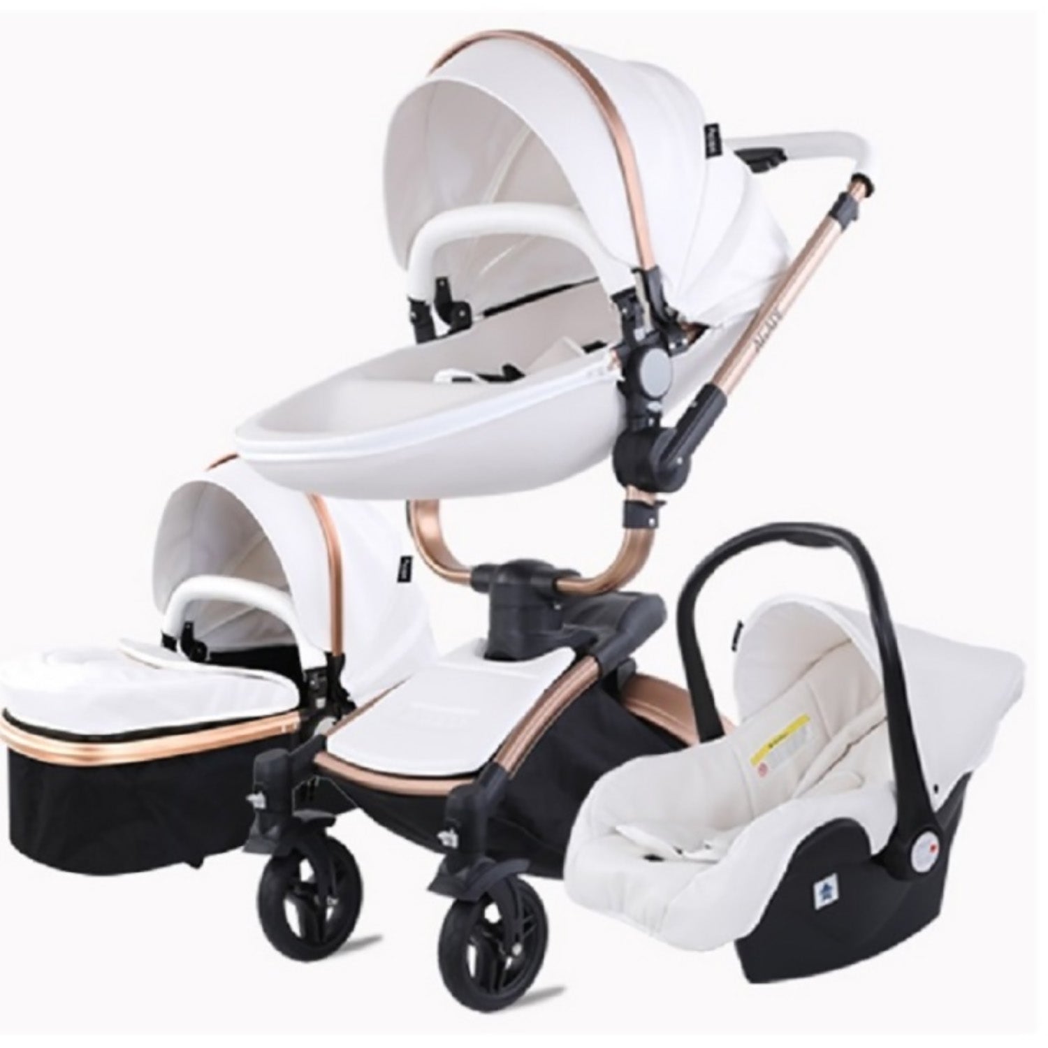 TPFLiving luxury combination stroller 3in1 set - model 5 faux leather -  White