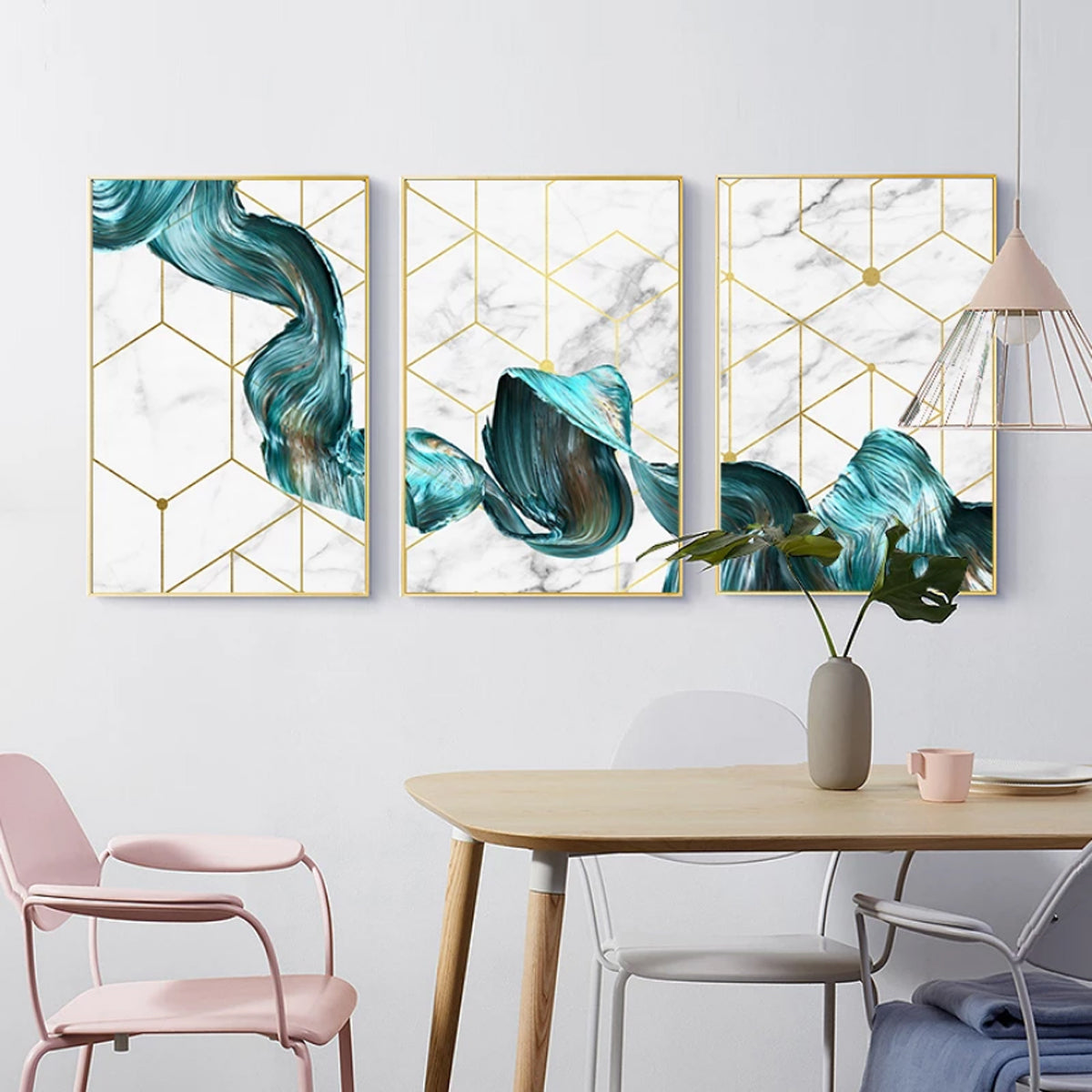 Dallas + Main 40 x 40 Turquoise with Gold Abstract Framed Canvas Wall Art