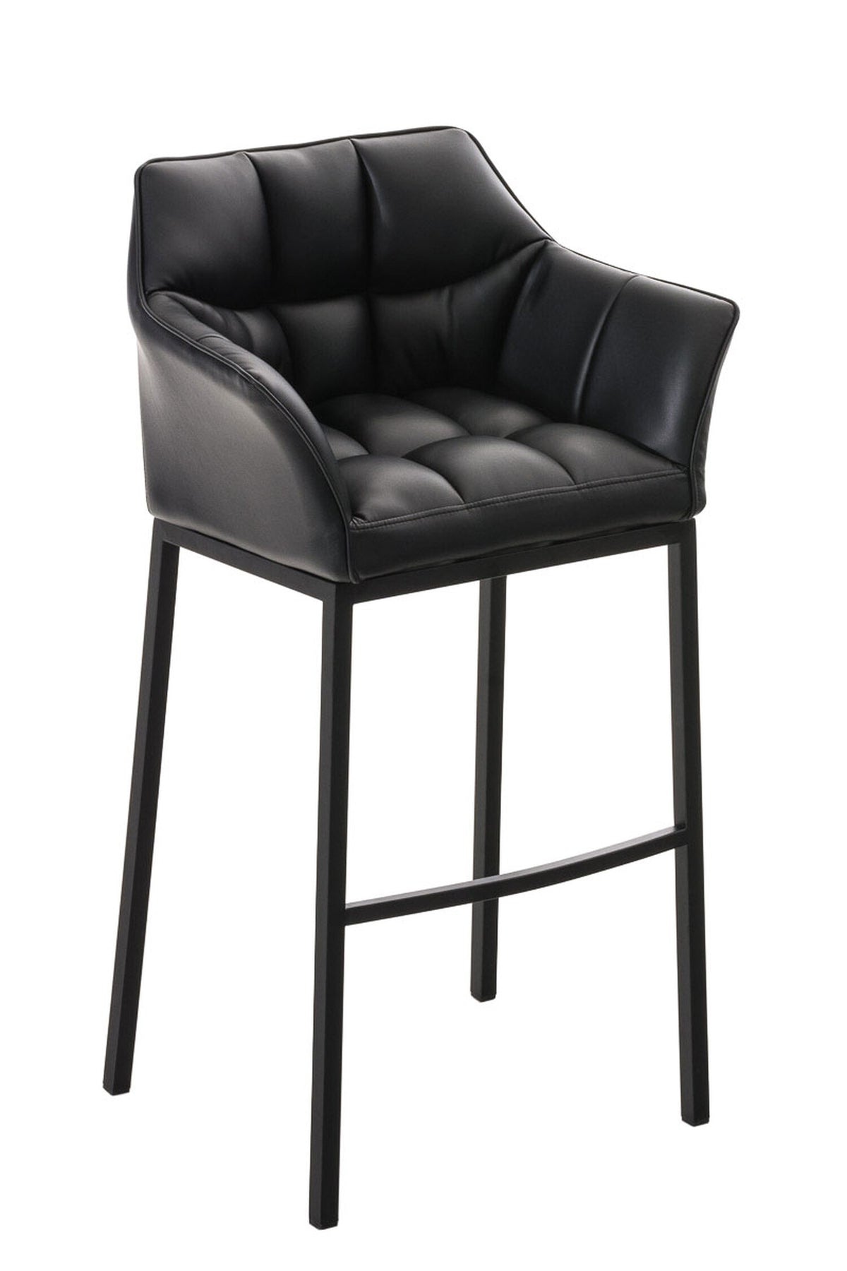 TPFLiving bar stool Damascus with 4-foot frame black faux leather