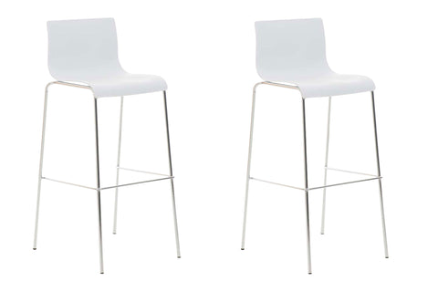 TPFLiving set of 2 bar stools Hope 4-legged metal frame in chrome look plastic