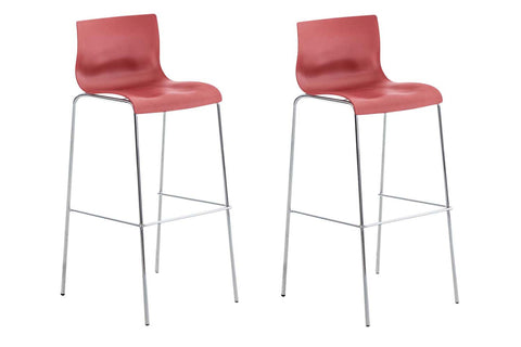 TPFLiving set of 2 bar stools Hope 4-legged metal frame in chrome look plastic