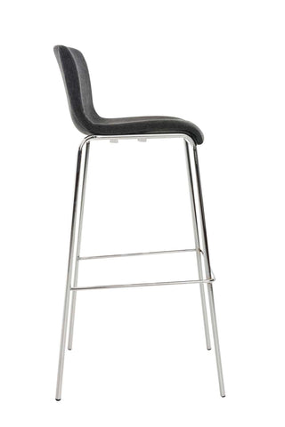 TPFLiving Set of 1 bar stools Hope 4-legged metal frame in chrome look fabric