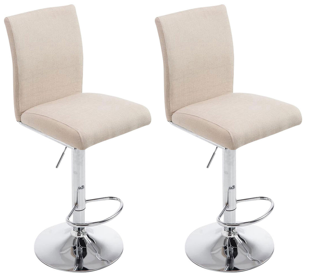 TPFLiving Set of 2 bar stools Kölle metal frame in chrome look fabric