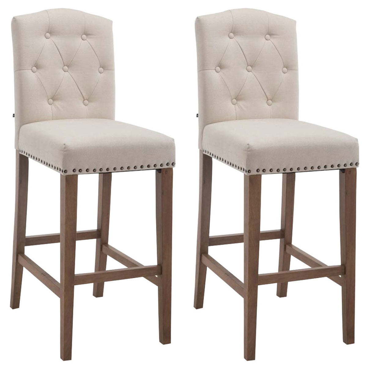 TPFLiving Set of 2 bar stools Louisiana frame antique light wood fabric