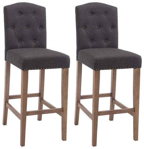 TPFLiving Set of 2 bar stools Louisiana frame antique light wood fabric