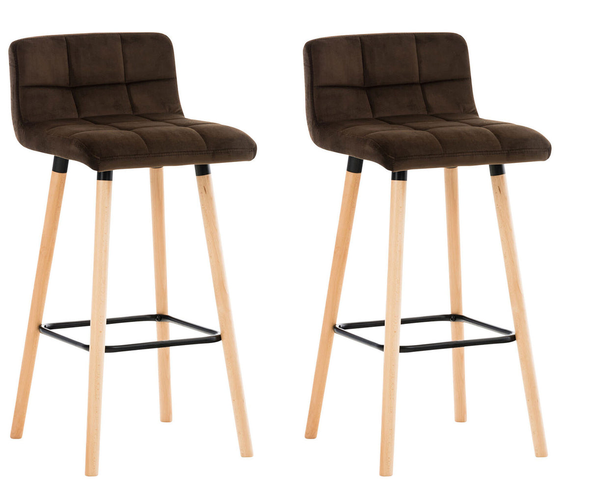 TPFLiving Set of 2 Bar Stools London Frame Wood Natura Velvet