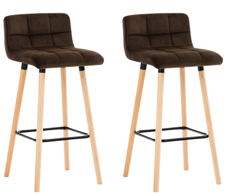 TPFLiving Set of 2 Bar Stools London Frame Wood Natura Velvet