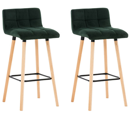 TPFLiving Set of 2 Bar Stools London Frame Wood Natura Velvet