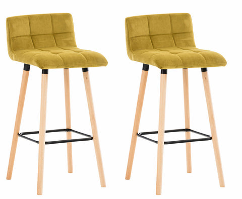 TPFLiving Set of 2 Bar Stools London Frame Wood Natura Velvet