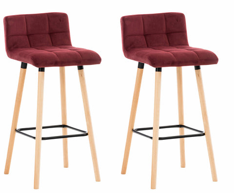 TPFLiving Set of 2 Bar Stools London Frame Wood Natura Velvet