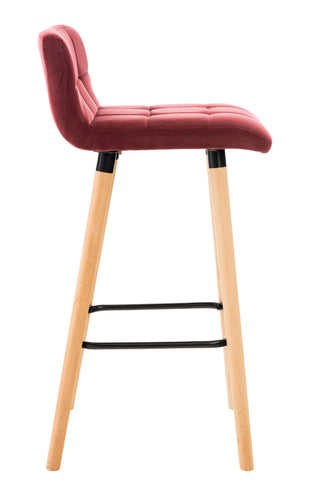 TPFLiving Set of 2 Bar Stools London Frame Wood Natura Velvet