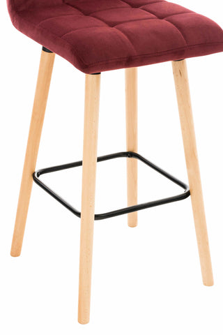 TPFLiving Set of 2 Bar Stools London Frame Wood Natura Velvet