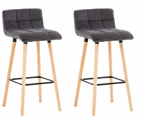 TPFLiving Set of 2 Bar Stools London Frame Wood Natura Velvet