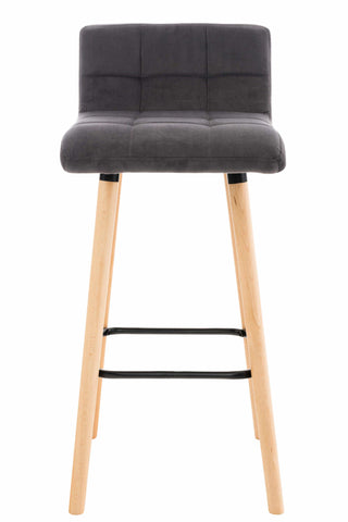 TPFLiving Set of 2 Bar Stools London Frame Wood Natura Velvet