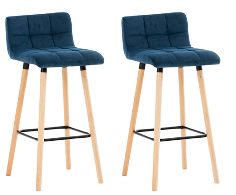 TPFLiving Set of 2 Bar Stools London Frame Wood Natura Velvet