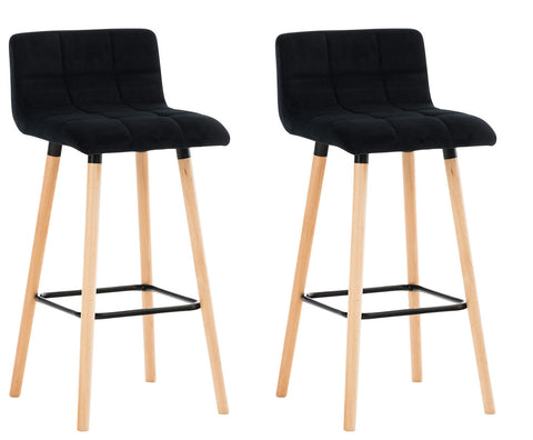 TPFLiving Set of 2 Bar Stools London Frame Wood Natura Velvet