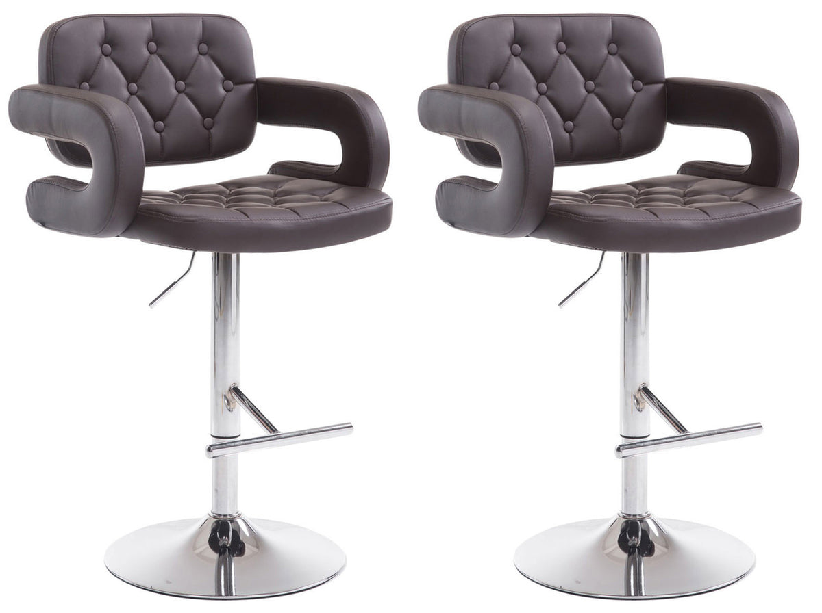 TPFLiving set of 2 bar stools Dubai metal frame in chrome look faux leather