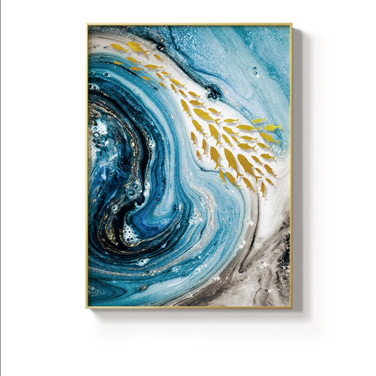 TPFLiving Leinwandbild Kunstdruck - Nordic Art Abstrakte Marmor Struktur in gold, weis und blau - OHNE Rahmen - Bilder Wohnzimmer - Modell TPFL-LW-52-MB