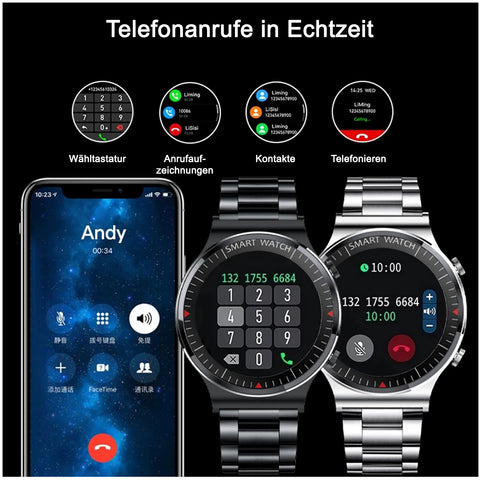 TPFNet Smart Watch / Fitness Tracker IP67 für Damen & Herren - Edelstahl Armband + Silikon Armband - Android & IOS - Schwarz & Silber