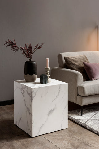 TPFLiving side table Cubeor square, in black marble look