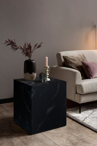 TPFLiving side table Cubeor square, in black marble look