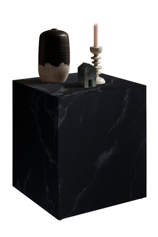 TPFLiving side table Cubeor square, in black marble look