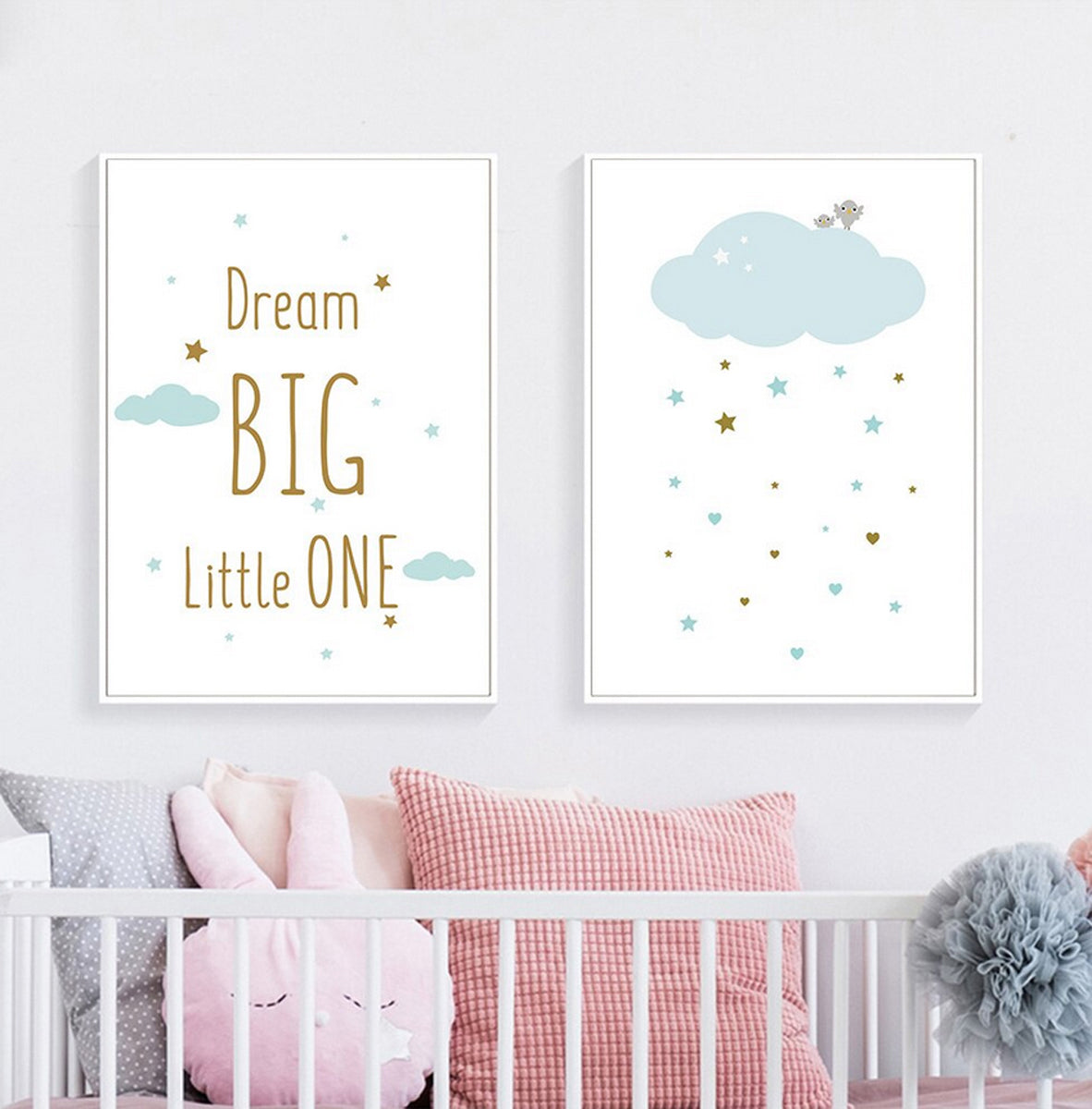 TPFLiving Poster Leinwand / Dream big little one Heißluftballon mit Elefant und Giraffe - / Verschiedene Größen - OHNE Rahmen - Modell 3PCS