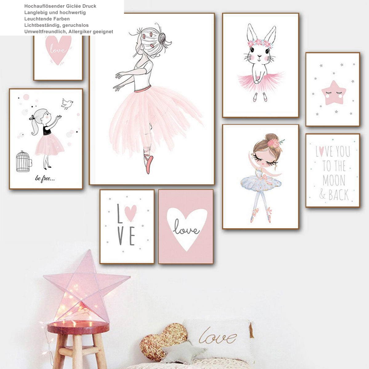 TPFLiving Poster Leinwand / Ballet Mädchen, Herz, Giraffe, Kaninchen für Kinderzimmer - / Verschiedene Größen - OHNE Rahmen - Modell F