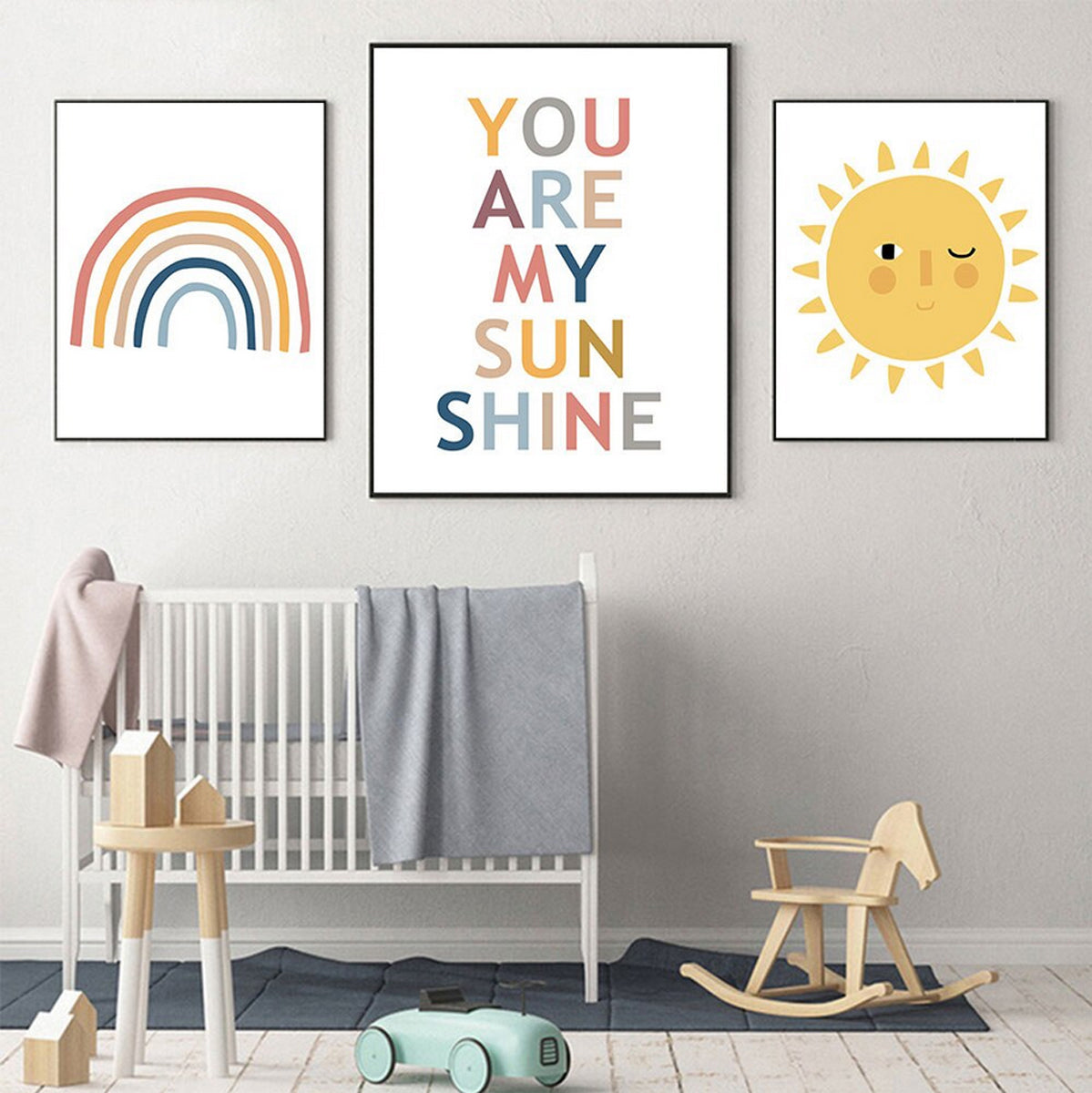 TPFLiving Poster Leinwand / You are my sunshine für Kinderzimmer - / Verschiedene Größen - OHNE Rahmen - Modell 3PCS