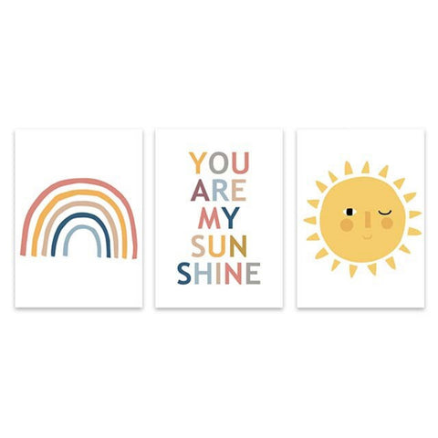 TPFLiving Poster Leinwand / You are my sunshine für Kinderzimmer - / Verschiedene Größen - OHNE Rahmen - Modell 3PCS