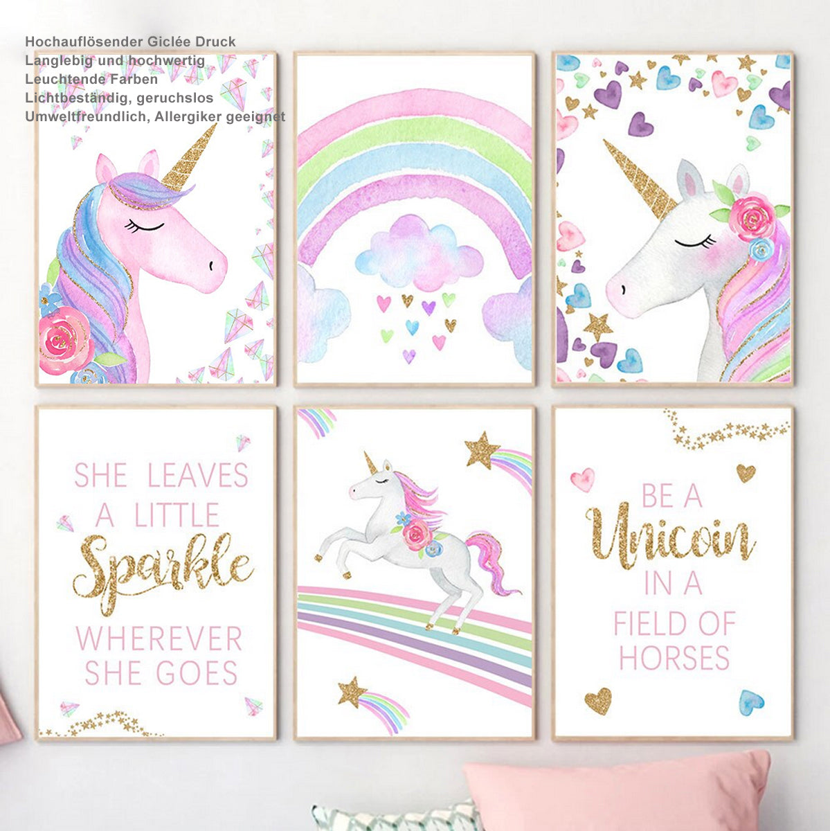 TPFLiving Poster Canvas / Unicorn with Clouds and Rainbow for Children's  Room - / Various Sizes - WITHOUT Frame - Model B - 10x15cm