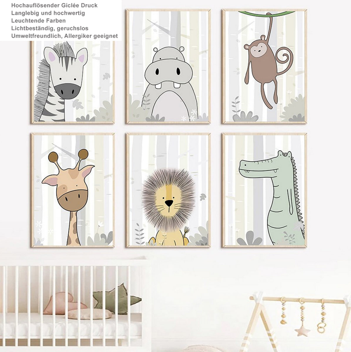 TPFLiving Poster Leinwand / Löwe, Zebra, Nilpferd, Affe, Dinosaurier, Giraffe für Kinderzimmer - / Verschiedene Größen - OHNE Rahmen - Modell h641