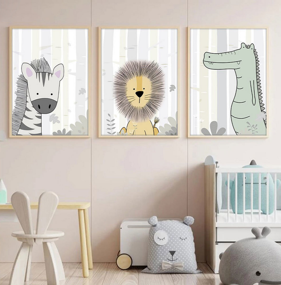 TPFLiving Poster Leinwand / Löwe, Zebra, Nilpferd, Affe, Dinosaurier, Giraffe für Kinderzimmer - / Verschiedene Größen - OHNE Rahmen - Modell h641