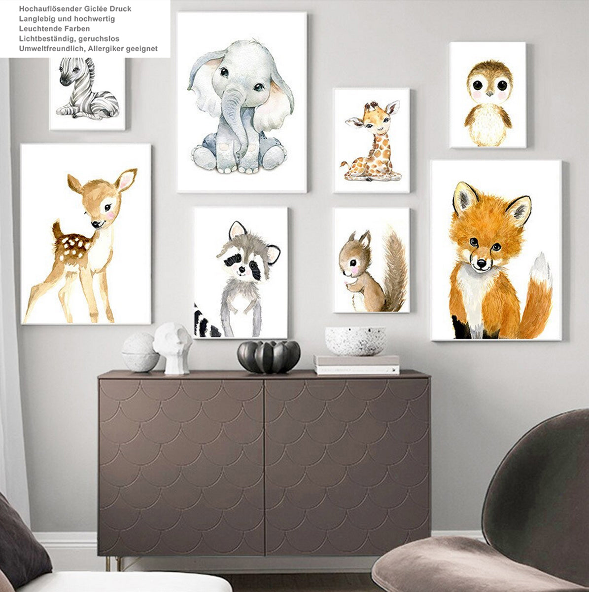 TPFLiving Poster Canvas Fox, Rabbit, Bird, Zebra, Deer, Elephant, Ra –  Traumpreisfabrik