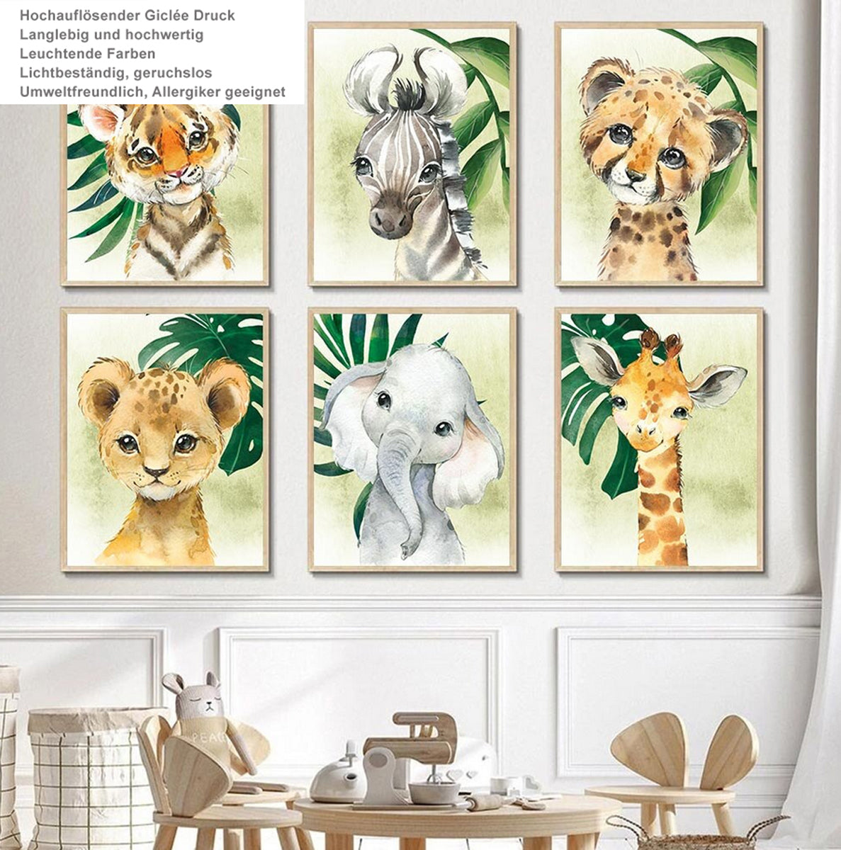 TPFLiving Poster Leinwand / Tiere im Dschungel, Tiger, Zebra, Elefant, Giraffe - / Verschiedene Größen - OHNE Rahmen - Modell A