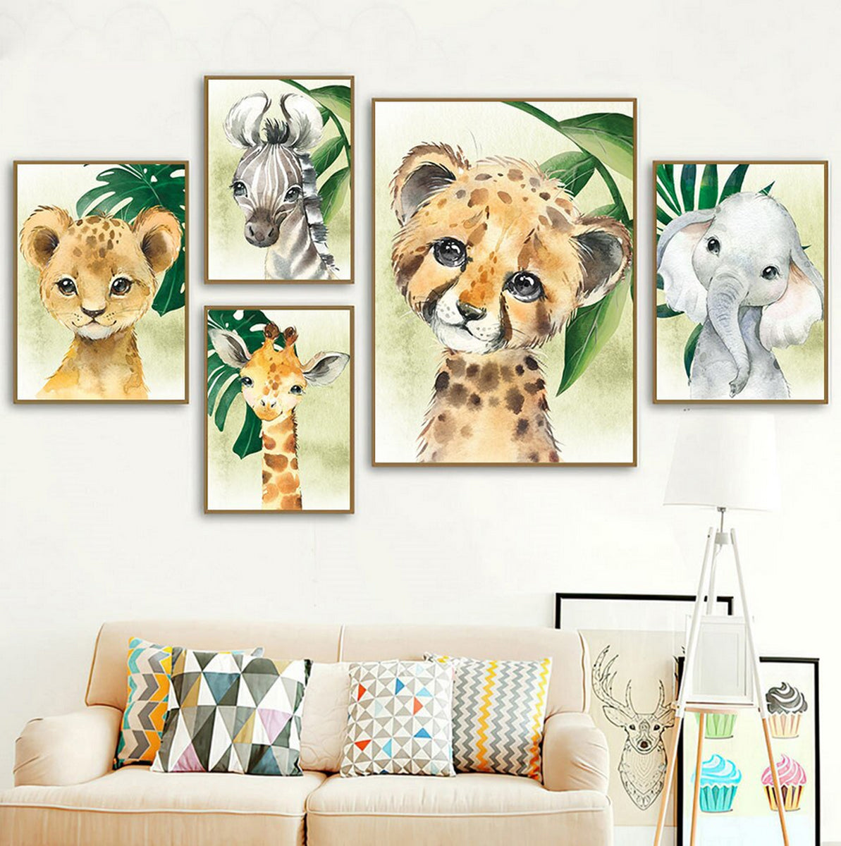 TPFLiving Poster Leinwand / Tiere im Dschungel, Tiger, Zebra, Elefant, Giraffe - / Verschiedene Größen - OHNE Rahmen - Modell A