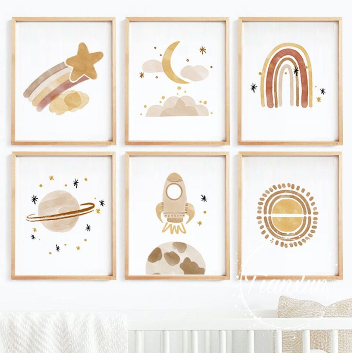 Moon Poster Planets, S Stars – Astronaut, TPFLiving Rocket, Canvas and Traumpreisfabrik /