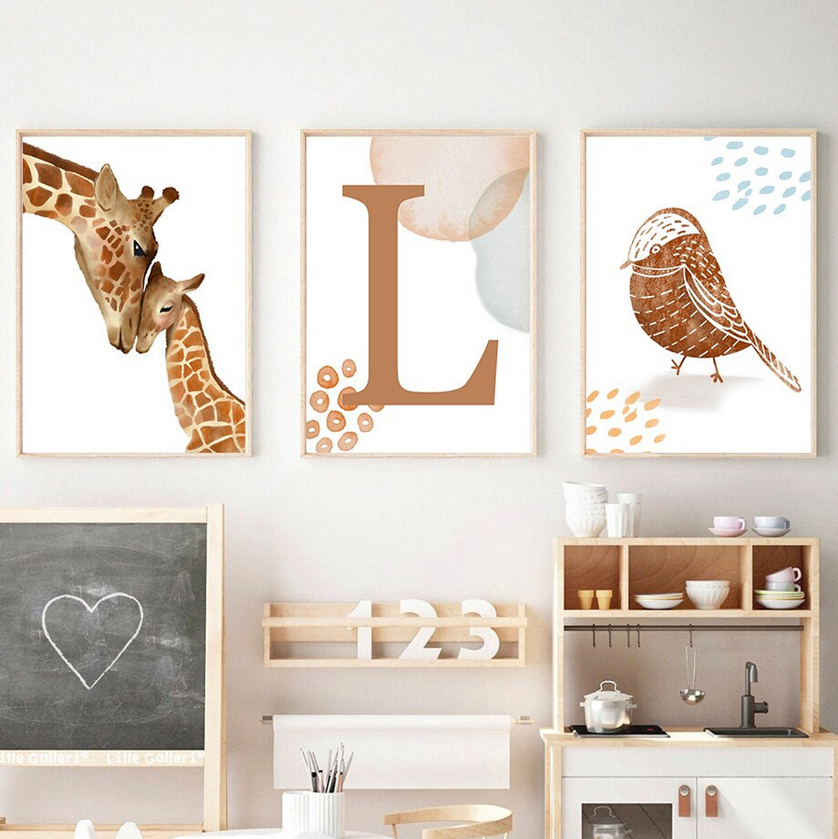 TPFLiving Poster Leinwand / Kinderzimmer Bild - Giraffe, Zebra, Vogel, Regenbogen - / Verschiedene Größen - OHNE Rahmen - Modell E