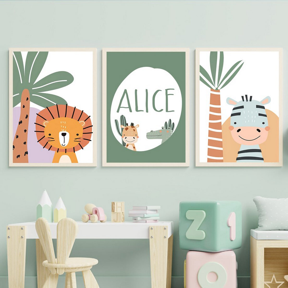 Canvas / Traumpreisfabrik Zebra, Giraf - Room Lion, TPFLiving Poster – Picture Children\'s