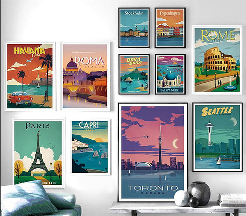 TPFLiving Poster Leinwand / Berühmte Städte - Rom, Paris, Stockhom, Capri, Bora Bora - / Verschiedene Größen - OHNE Rahmen - Modell N