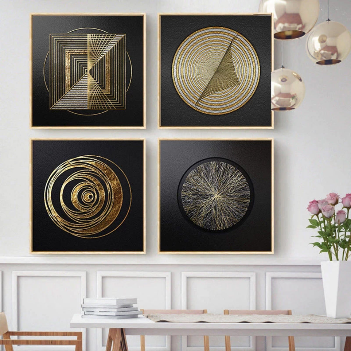 TPFLiving art abstract gold in / si canvas 6 – on black print / 5 motifs Traumpreisfabrik