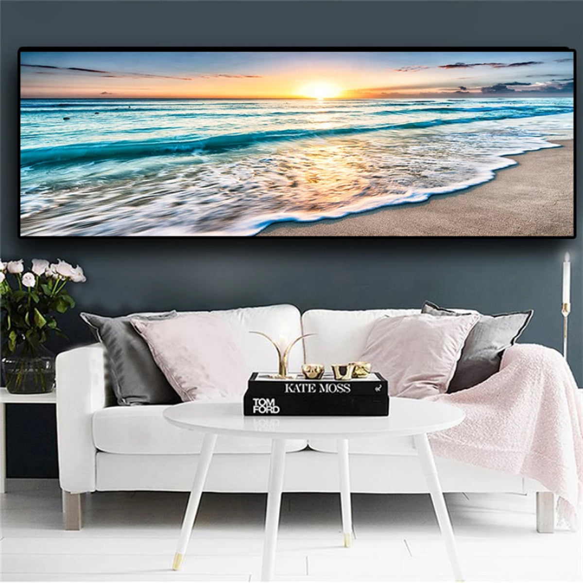 TPFLiving XXL Luxus Poster Leinwand Sonnenuntergang Meer Strand / 5 verschiedene Größen - OHNE Rahmen - Modell TPFL-LW-202-MA