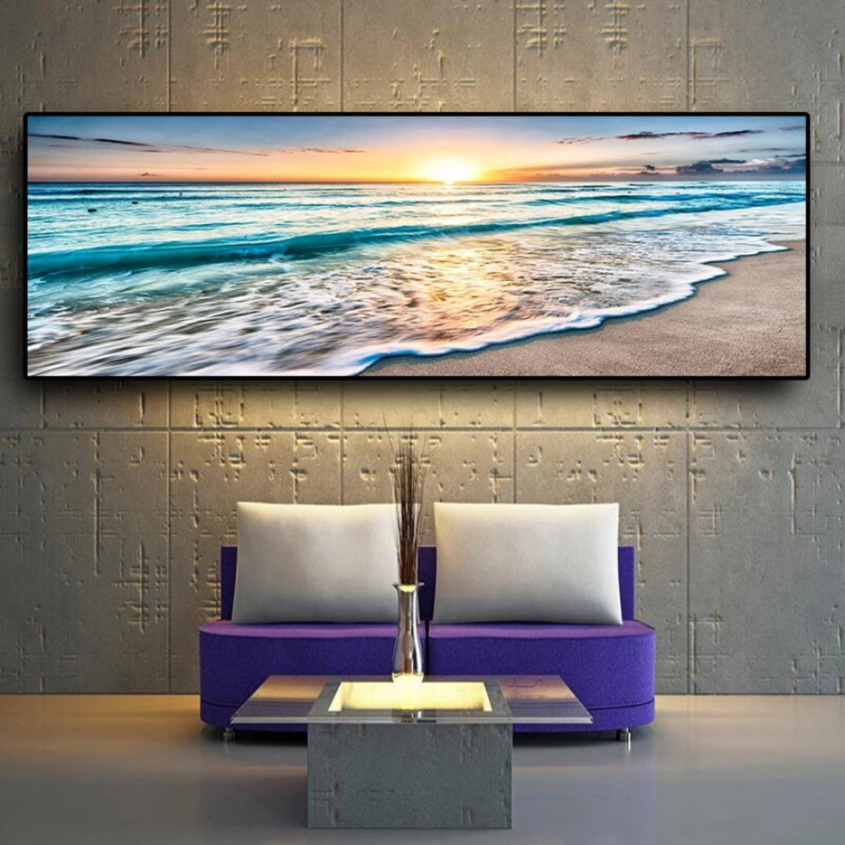 TPFLiving XXL Luxus Poster Leinwand Sonnenuntergang Meer Strand / 5 verschiedene Größen - OHNE Rahmen - Modell TPFL-LW-202-MA