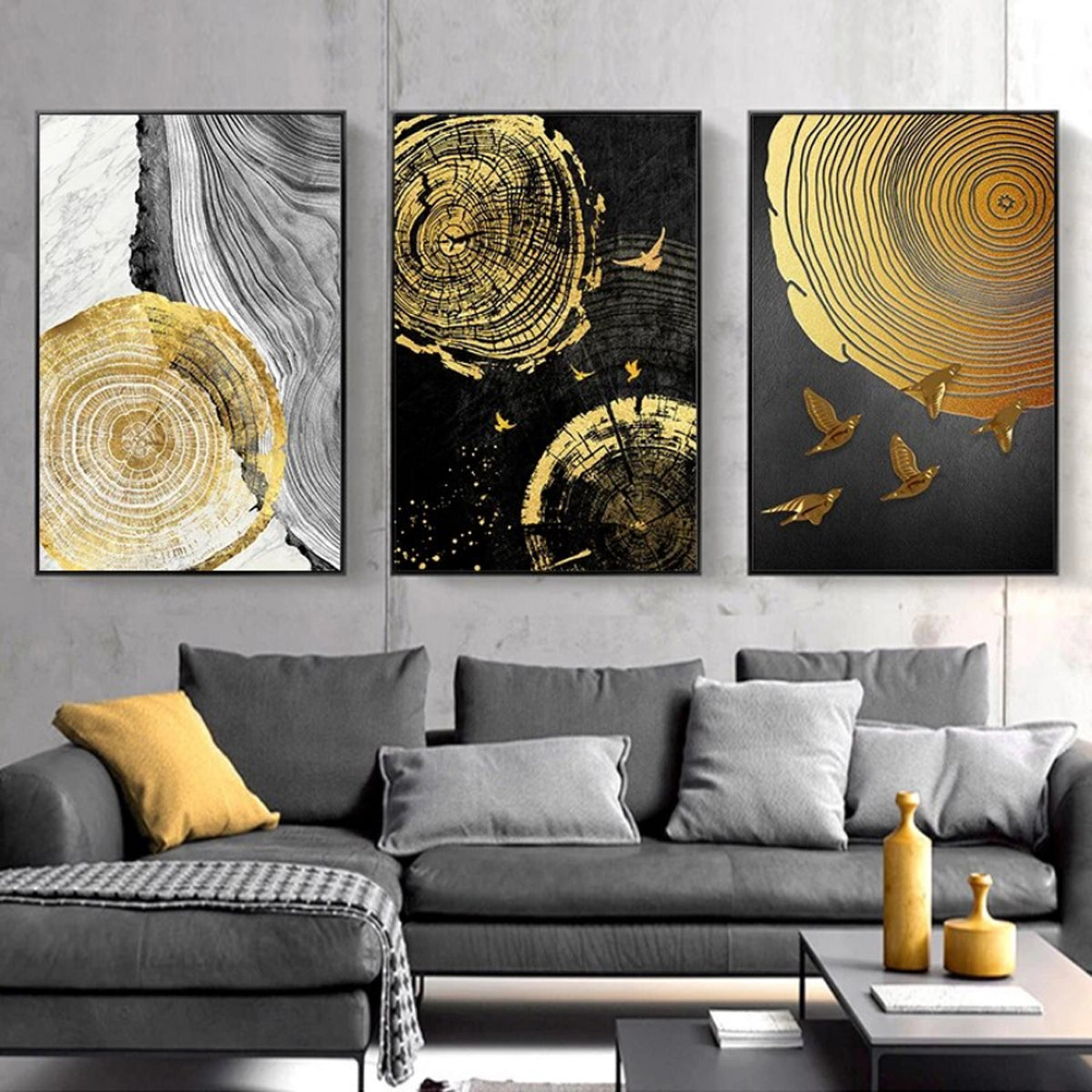 TPFLiving Leinwandbild Kunstdruck - Abstrakt Motive in Gold Gelb Braun Grau - OHNE Rahmen - Bilder Wohnzimmer - Modell TPFL-LW-25-MJ