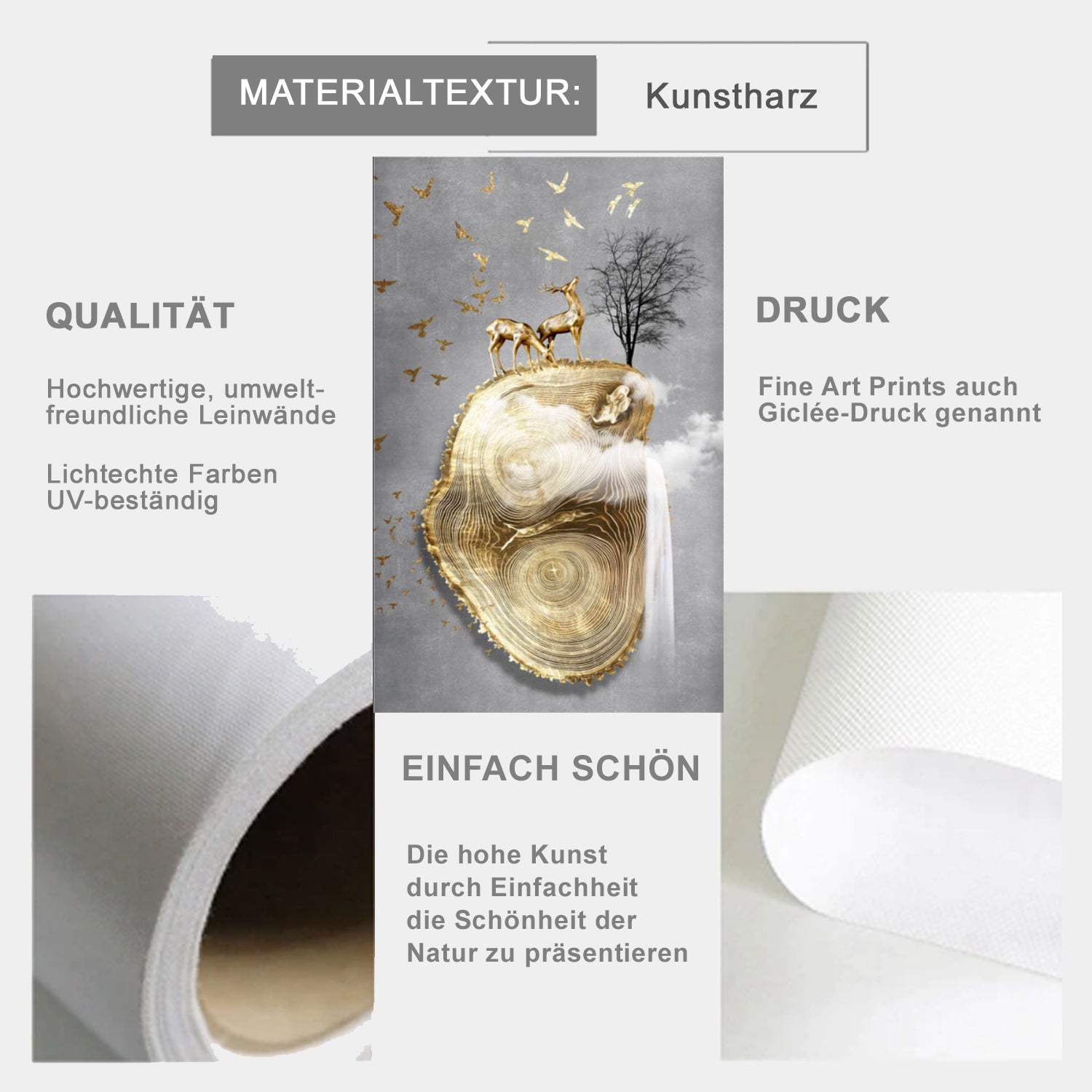 TPFLiving Leinwandbild Kunstdruck - Braun Gold Abstrakt Gelb – Traumpreisfabrik Motive in