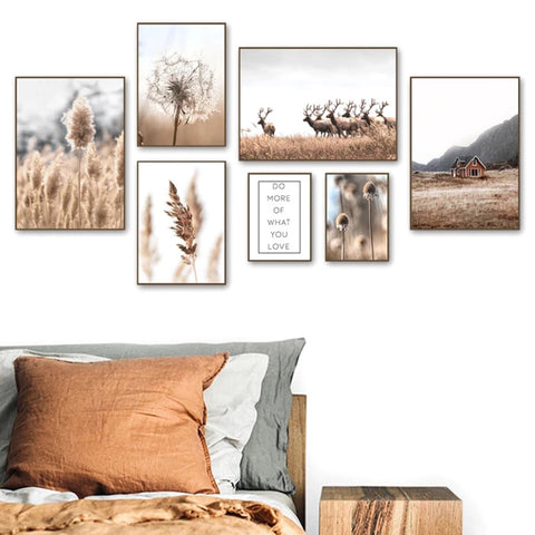 TPFLiving Leinwandbild Kunstdruck - Nordic Art Herbstlandschaft in Braun- und Beige- Tönen - OHNE Rahmen - Bilder Wohnzimmer - Modell TPFL-LW-26-MJ