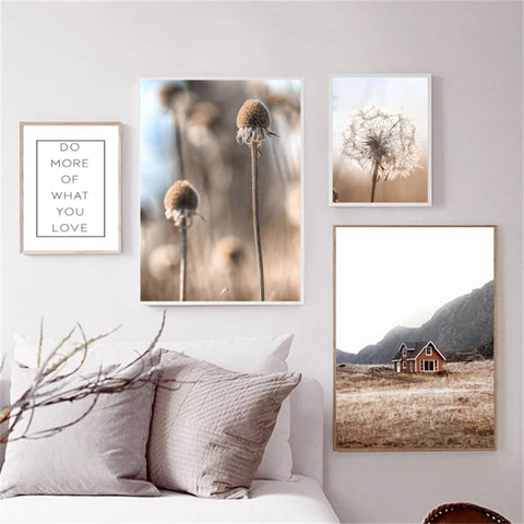 TPFLiving Leinwandbild Kunstdruck - Nordic Art Herbstlandschaft in Braun- und Beige- Tönen - OHNE Rahmen - Bilder Wohnzimmer - Modell TPFL-LW-26-ME