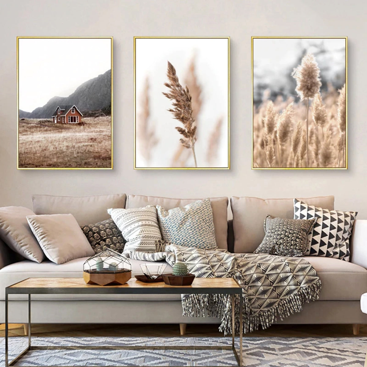 TPFLiving Leinwandbild Kunstdruck - Nordic Art Herbstlandschaft in Braun- und Beige- Tönen - OHNE Rahmen - Bilder Wohnzimmer - Modell TPFL-LW-26-MJ