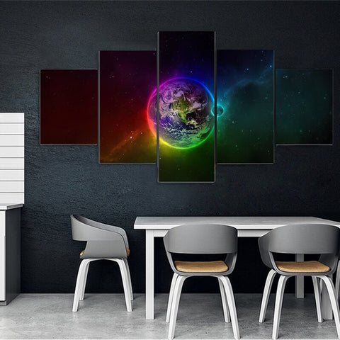 TPFLiving Poster Leinwand / 5 teiliges Wandbild - Universum, Erde, Planeten und Sterne / Verschiedene Größen - OHNE Rahmen - Modell L-032311