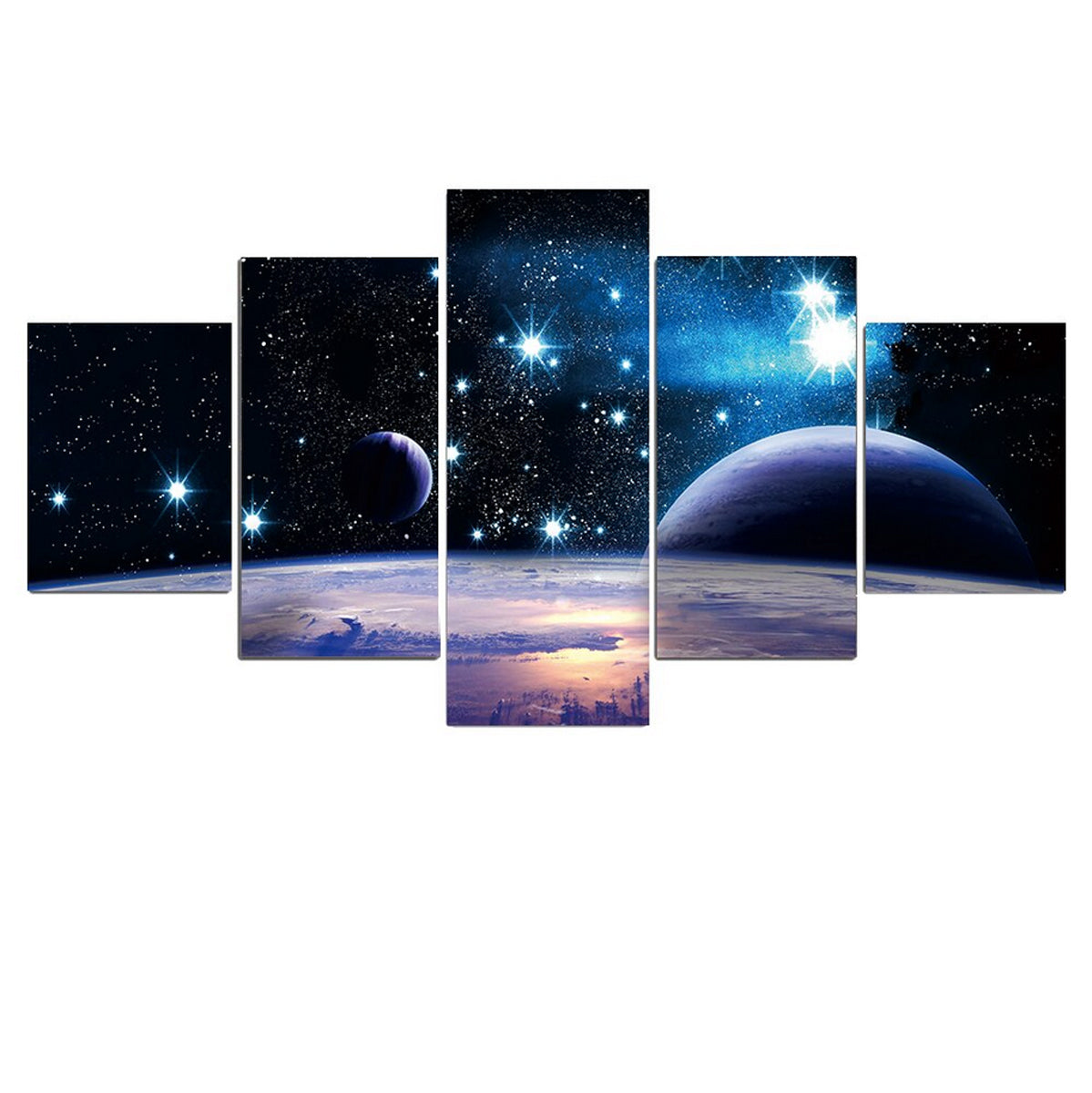 TPFLiving Poster Leinwand / 5 teiliges Wandbild - Universum, Erde, Planeten und Sterne / Verschiedene Größen - OHNE Rahmen - Modell L-032311